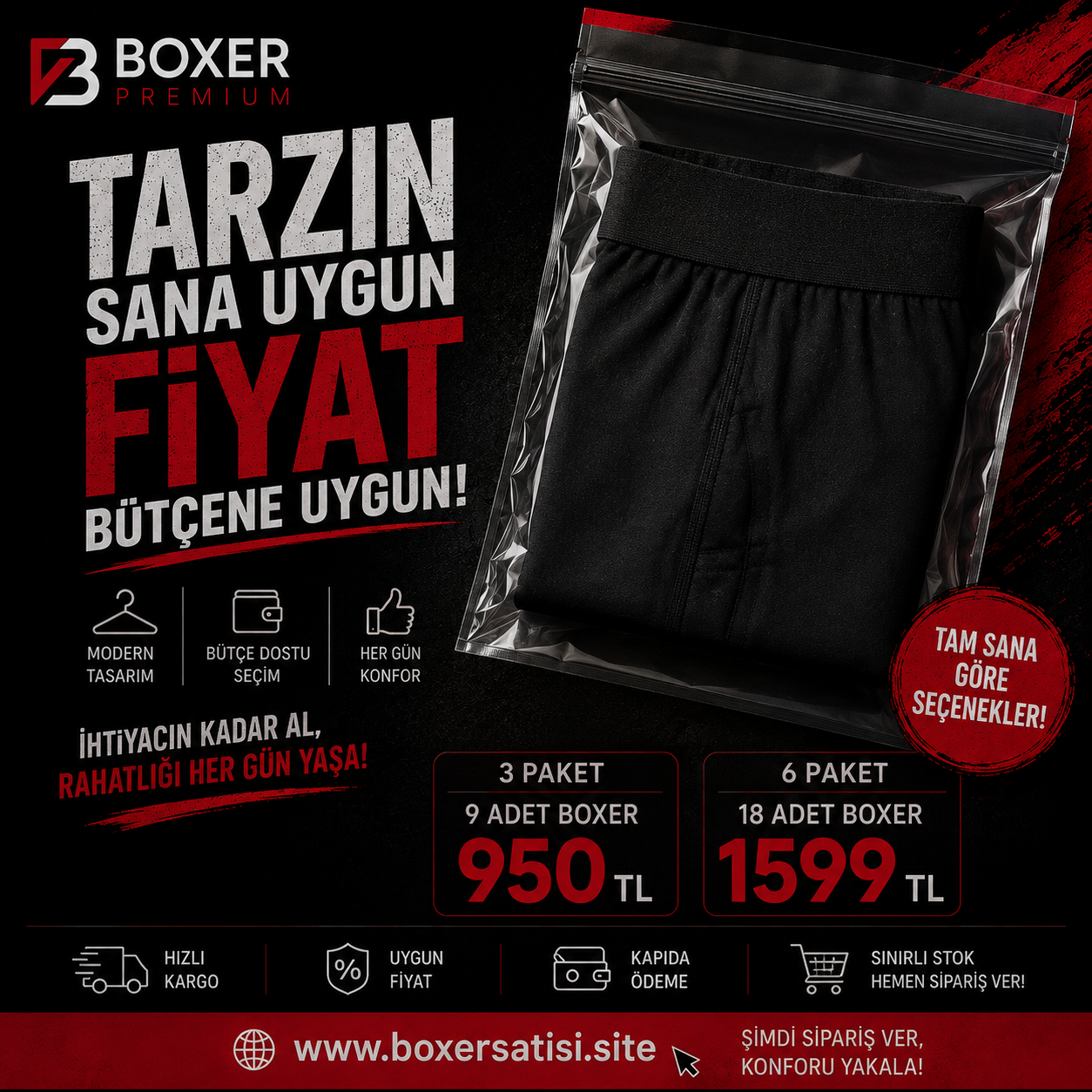 Boxer Premium - şeffaf ambalaj detayı